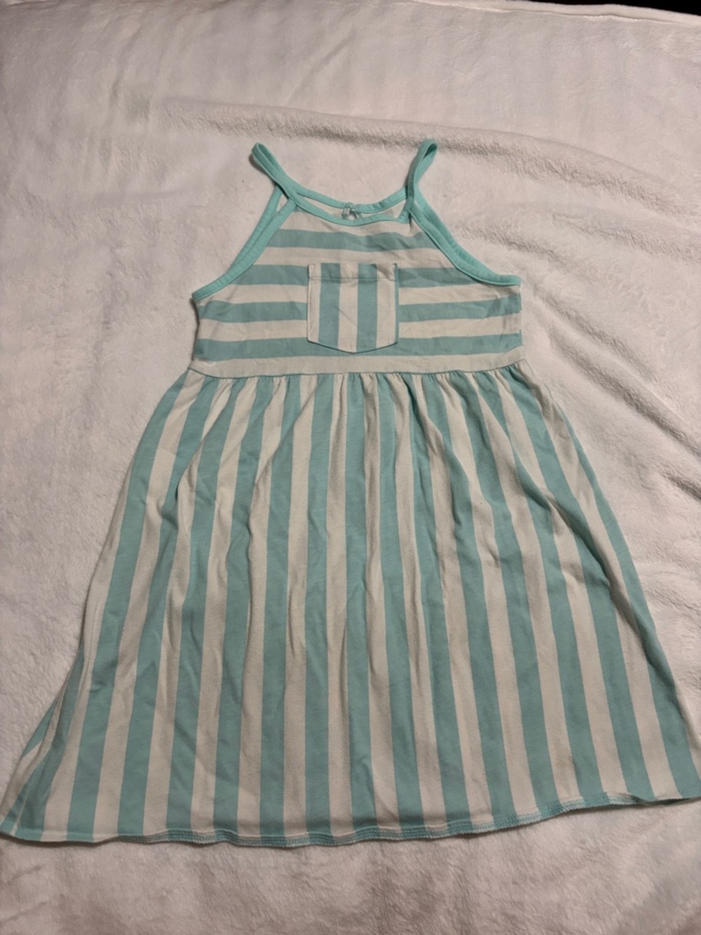 Girls Light Aqua and White Striped Sundress